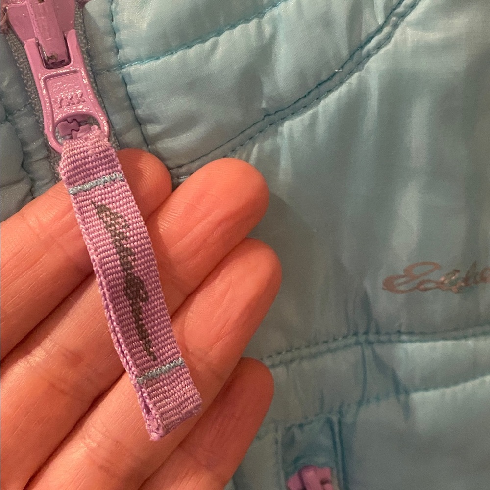 EDDIE BAUER Girls Youth XS 5-6 Reversible Plush Hoodie Zip Jacket Aqua Multi - Picture 2 of 8